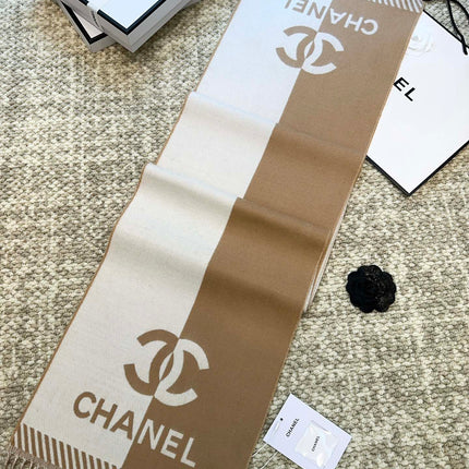 SCARF 184 CM IN PEANUT BROWN MIX WHITE MERINO WOOL 393121