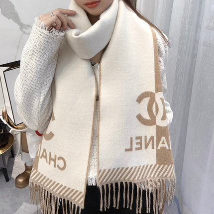 SCARF 184 CM IN PEANUT BROWN MIX WHITE MERINO WOOL 393121