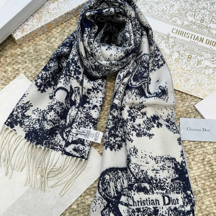 SCARF 220 CM IN NAVY BLUE MIX WHITE MONOGRAM CASHMERE AND WOOL 413656
