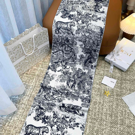 SCARF 220 CM IN NAVY BLUE MIX WHITE MONOGRAM CASHMERE AND WOOL 413656