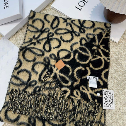 SCARF 186 CM IN BLACK MIX CAMEL BEIGE ALPACA AND WOOL 403823