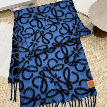 SCARF 186 CM IN COBALT BLUE MIX BLACK ALPACA AND WOOL 403824