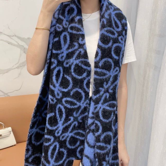 SCARF 186 CM IN COBALT BLUE MIX BLACK ALPACA AND WOOL 403824