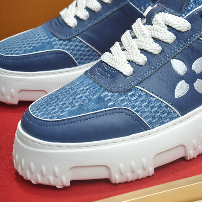 LV TRAINER BLUE COBALT CALFSKIN AND DENIM