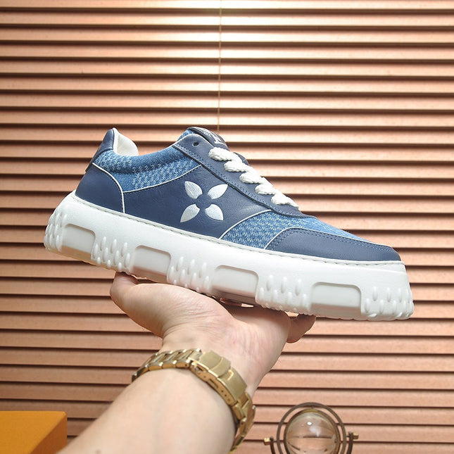 LV TRAINER BLUE COBALT CALFSKIN AND DENIM