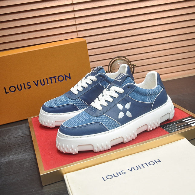 LV TRAINER BLUE COBALT CALFSKIN AND DENIM