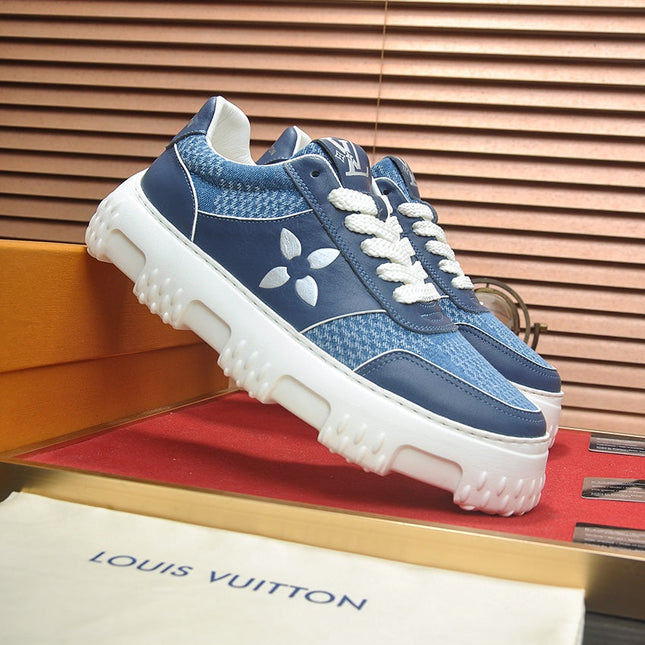 LV TRAINER BLUE COBALT CALFSKIN AND DENIM