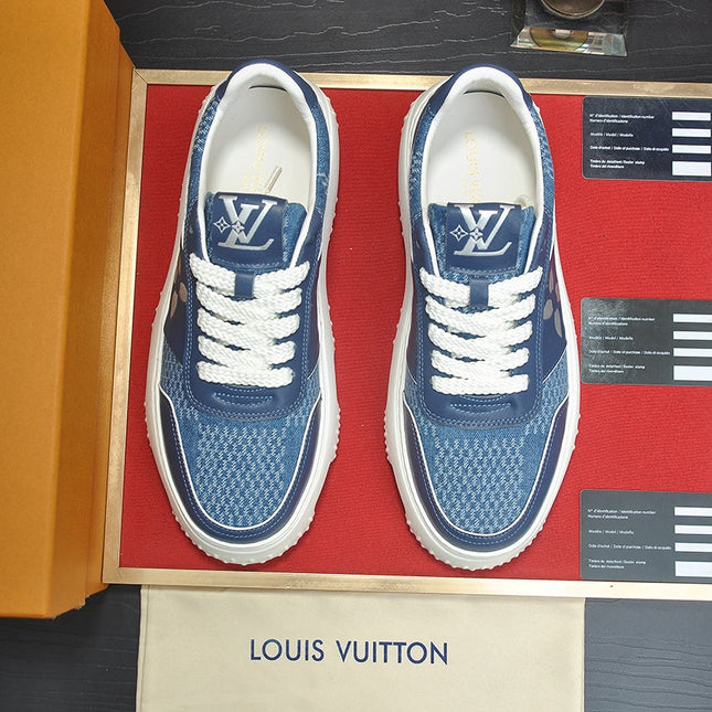LV TRAINER BLUE COBALT CALFSKIN AND DENIM