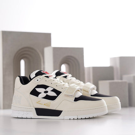 LV TRAINER SNEAKER WHITE CALFSKIN MIX BLACK SUEDE