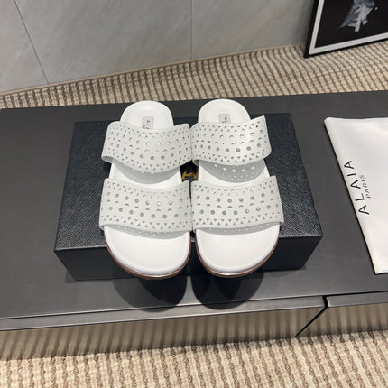 ALAIA CHUNKY TWO-STRAP SLIDES 25S IN WHITE CALFSKIN