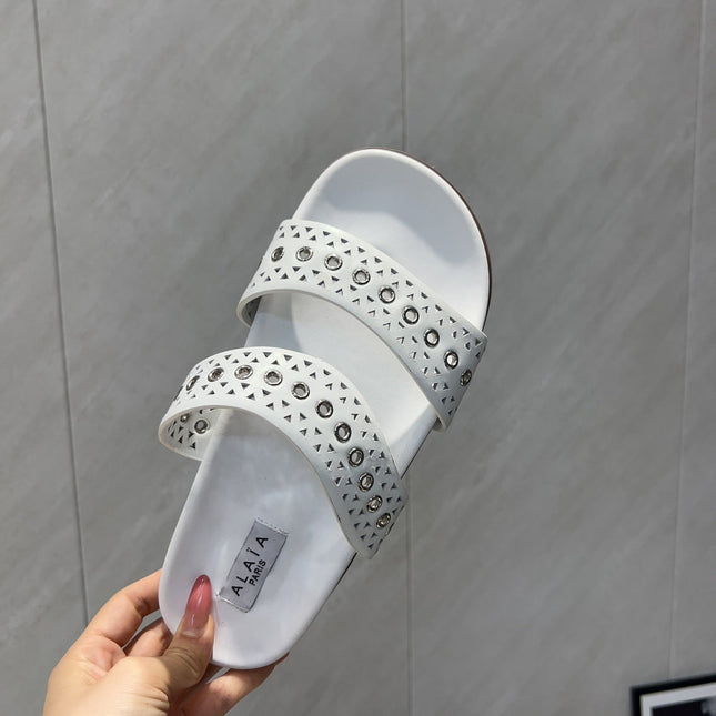 ALAIA DOUBLE-STRAP SANDALS 25S IN WHITE CALFSKIN