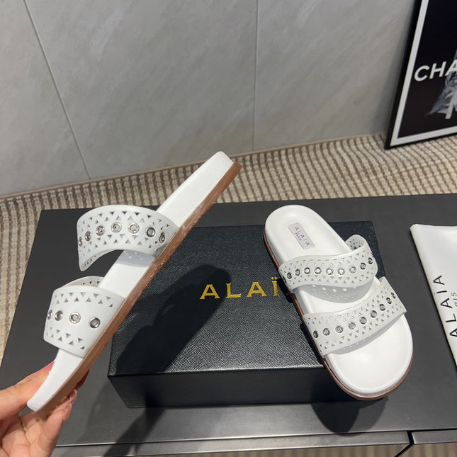 ALAIA DOUBLE-STRAP SANDALS 25S IN WHITE CALFSKIN