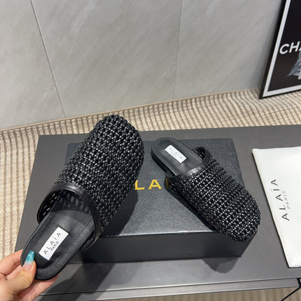 ALAIA WOVEN FLAT SHOES IN BLACK CALFSKIN STYLE 5