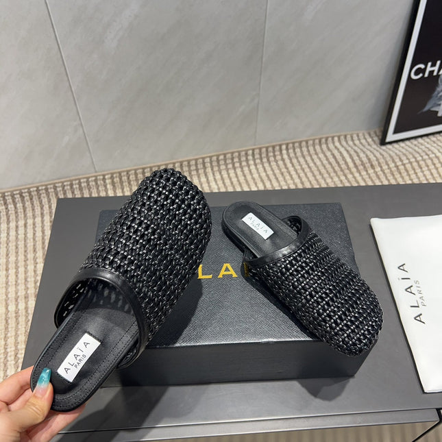 ALAIA WOVEN FLAT SHOES IN BLACK CALFSKIN STYLE 5