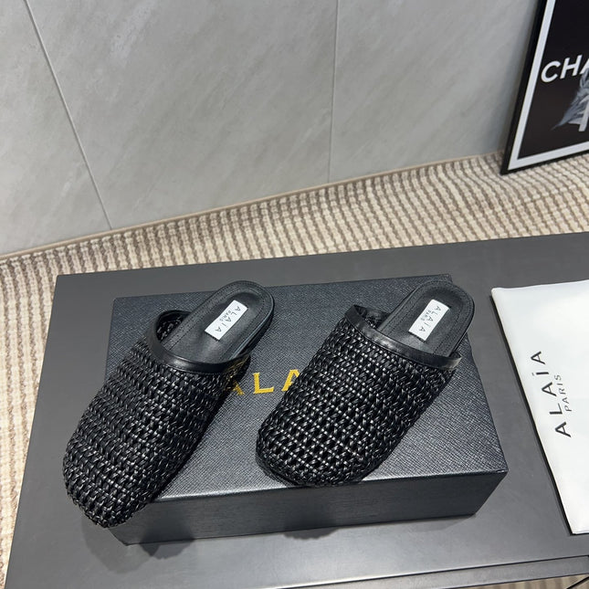 ALAIA WOVEN FLAT SHOES IN BLACK CALFSKIN STYLE 5