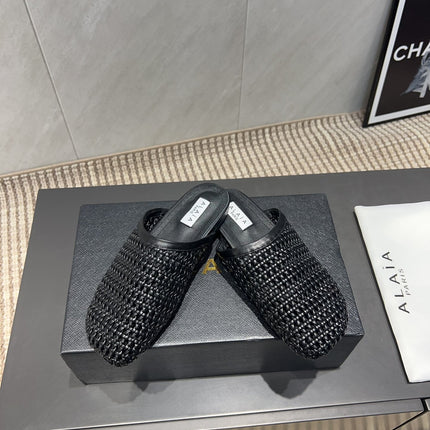 ALAIA WOVEN FLAT SHOES IN BLACK CALFSKIN STYLE 5