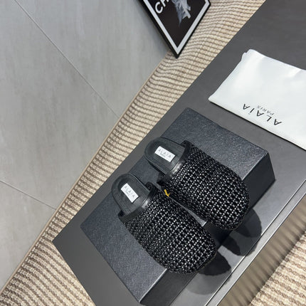 ALAIA WOVEN FLAT SHOES IN BLACK CALFSKIN STYLE 5