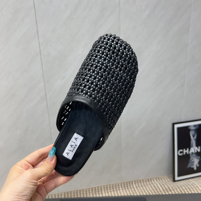 ALAIA WOVEN FLAT SHOES IN BLACK CALFSKIN STYLE 5