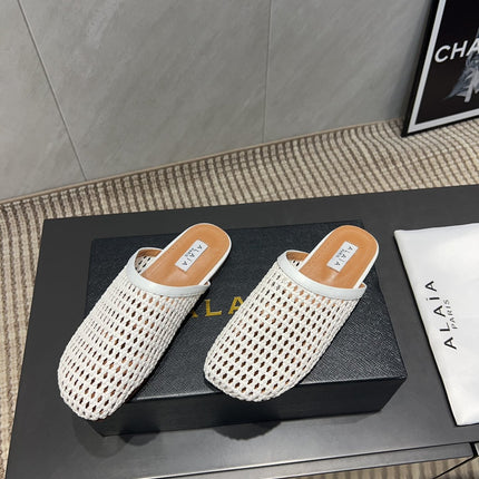 ALAIA WOVEN FLAT SHOES IN WHITE CALFSKIN STYLE 4