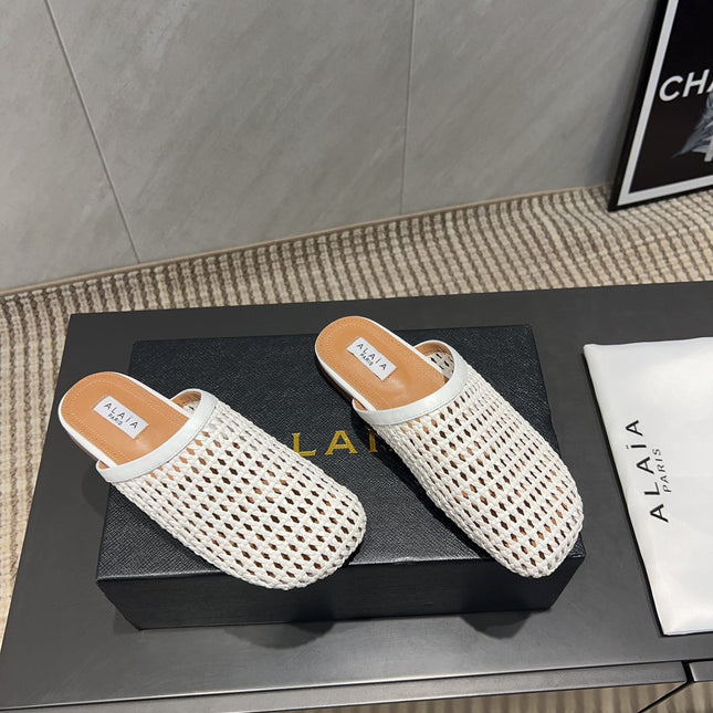 ALAIA WOVEN FLAT SHOES IN WHITE CALFSKIN STYLE 4