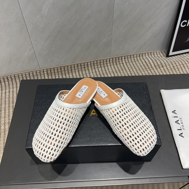 ALAIA WOVEN FLAT SHOES IN WHITE CALFSKIN STYLE 4