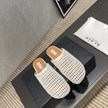 ALAIA WOVEN FLAT SHOES IN WHITE CALFSKIN STYLE 4