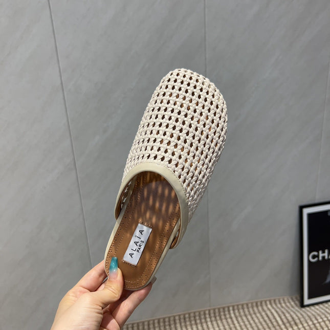 ALAIA WOVEN FLAT SHOES IN CREAM WHITE CALFSKIN STYLE 3