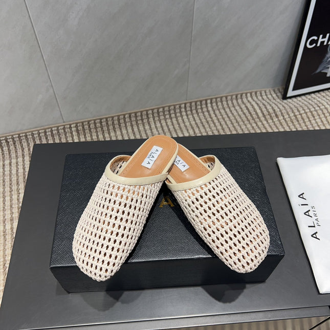 ALAIA WOVEN FLAT SHOES IN CREAM WHITE CALFSKIN STYLE 3