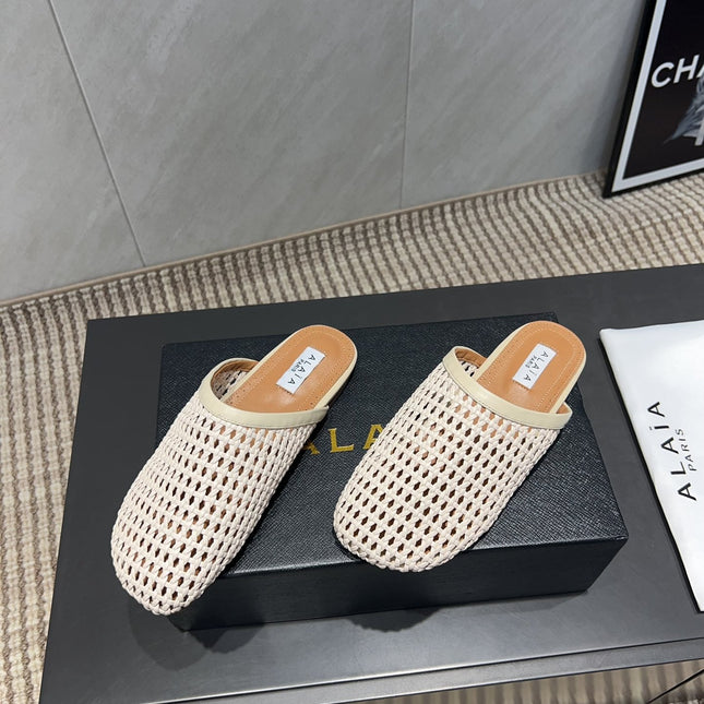 ALAIA WOVEN FLAT SHOES IN CREAM WHITE CALFSKIN STYLE 3