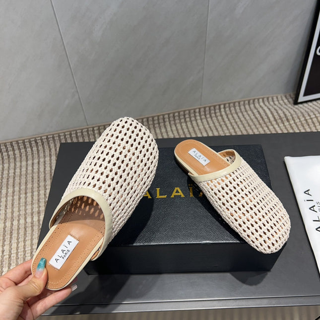 ALAIA WOVEN FLAT SHOES IN CREAM WHITE CALFSKIN STYLE 3