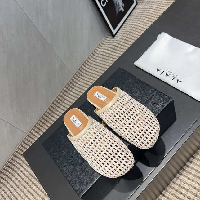 ALAIA WOVEN FLAT SHOES IN CREAM WHITE CALFSKIN STYLE 3