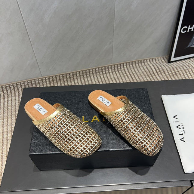 ALAIA WOVEN FLAT SHOES IN GOLD CALFSKIN STYLE 2