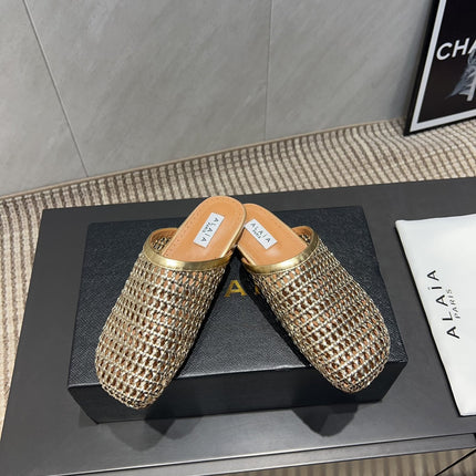 ALAIA WOVEN FLAT SHOES IN GOLD CALFSKIN STYLE 2