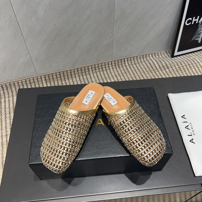 ALAIA WOVEN FLAT SHOES IN GOLD CALFSKIN STYLE 2