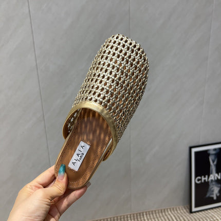 ALAIA WOVEN FLAT SHOES IN GOLD CALFSKIN STYLE 2