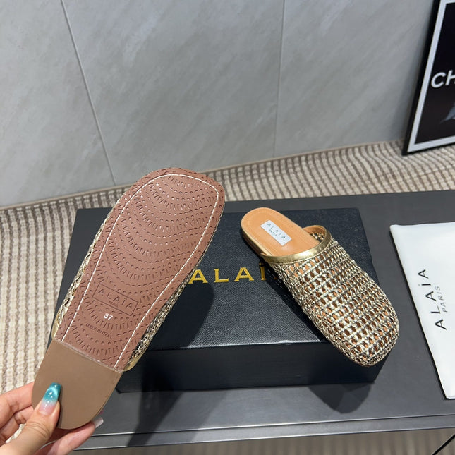 ALAIA WOVEN FLAT SHOES IN GOLD CALFSKIN STYLE 2