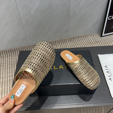 ALAIA WOVEN FLAT SHOES IN GOLD CALFSKIN STYLE 2