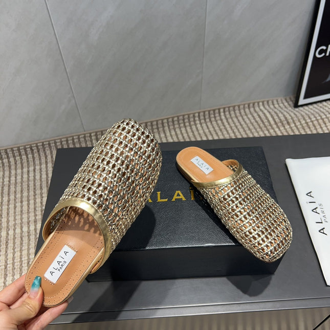 ALAIA WOVEN FLAT SHOES IN GOLD CALFSKIN STYLE 2