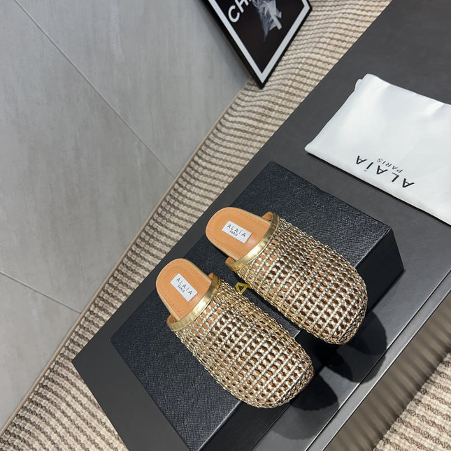 ALAIA WOVEN FLAT SHOES IN GOLD CALFSKIN STYLE 2