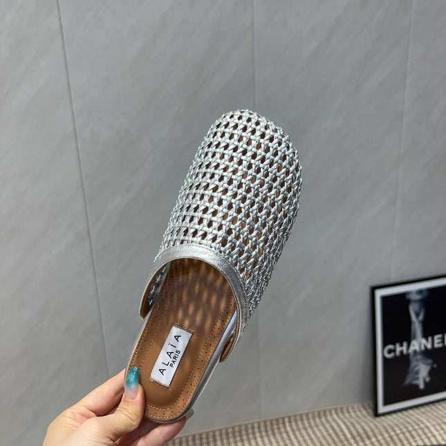 ALAIA WOVEN FLAT SHOES IN SILVER CALFSKIN STYLE 1