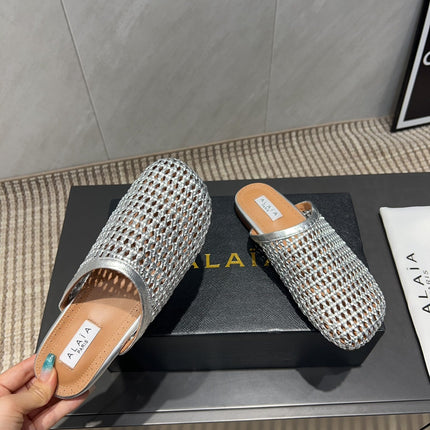 ALAIA WOVEN FLAT SHOES IN SILVER CALFSKIN STYLE 1