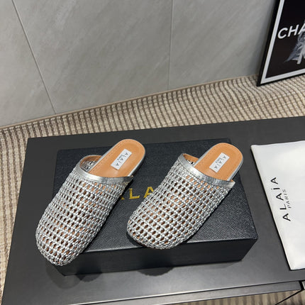 ALAIA WOVEN FLAT SHOES IN SILVER CALFSKIN STYLE 1