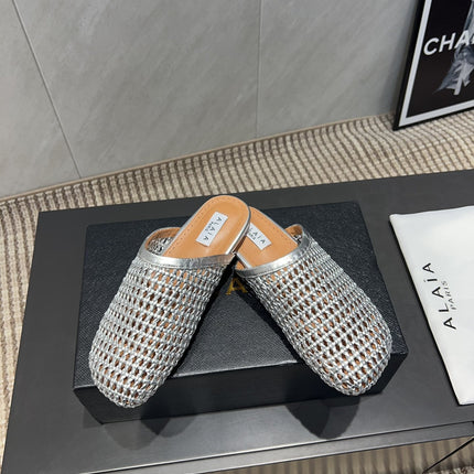 ALAIA WOVEN FLAT SHOES IN SILVER CALFSKIN STYLE 1