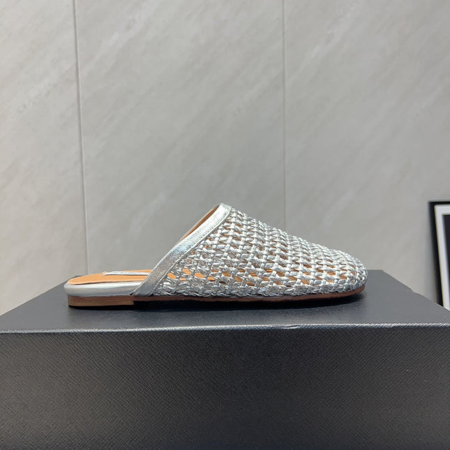 ALAIA WOVEN FLAT SHOES IN SILVER CALFSKIN STYLE 1
