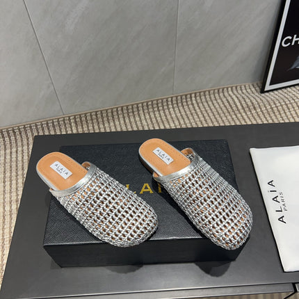 ALAIA WOVEN FLAT SHOES IN SILVER CALFSKIN STYLE 1