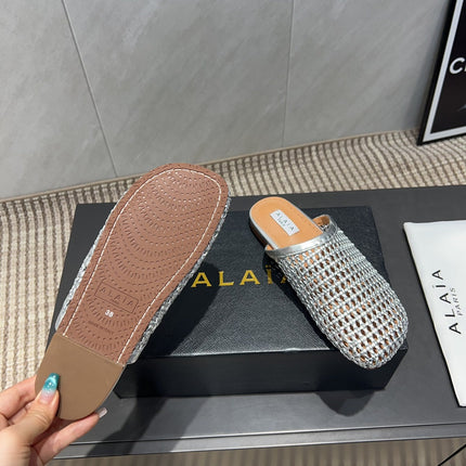 ALAIA WOVEN FLAT SHOES IN SILVER CALFSKIN STYLE 1