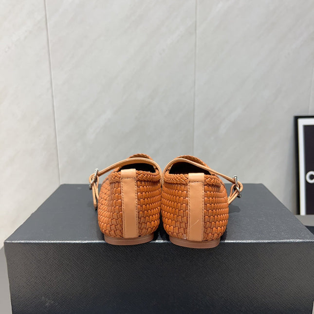 ALAIA MARY JANE FLATS WOVEN PATTERN 25S IN BURNT ORANGE CALFSKIN
