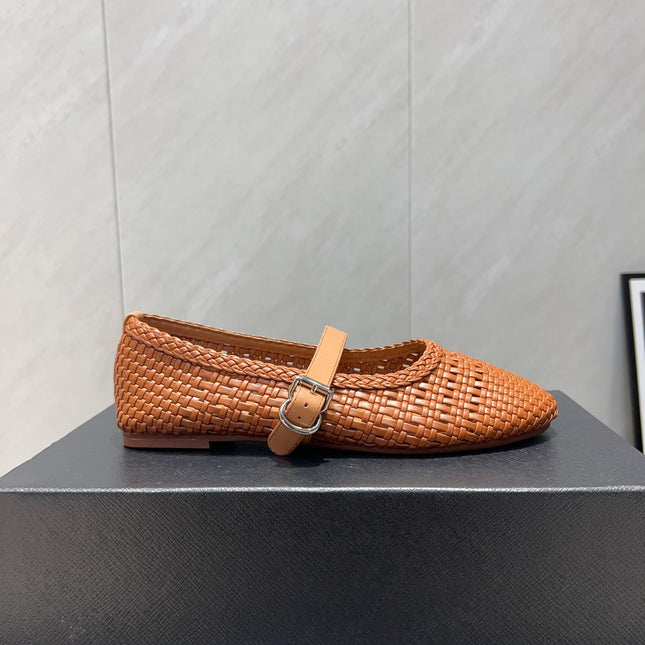 ALAIA MARY JANE FLATS WOVEN PATTERN 25S IN BURNT ORANGE CALFSKIN