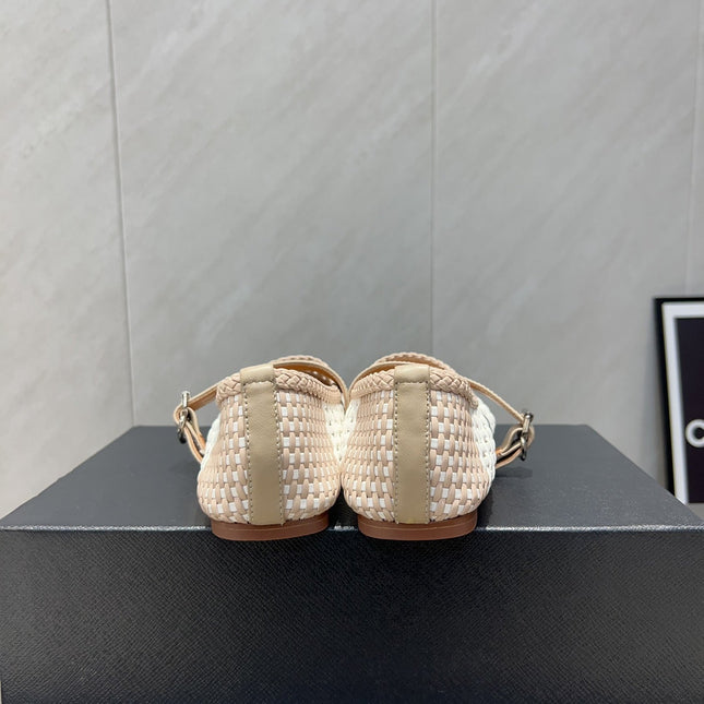 ALAIA MARY JANE FLATS WOVEN PATTERN 25S IN WHITE MIX LIGHT BEIGE CALFSKIN