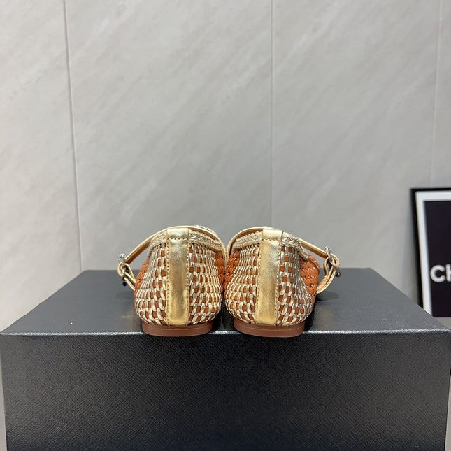 ALAIA MARY JANE FLATS WOVEN PATTERN 25S IN BROWN CALFSKIN